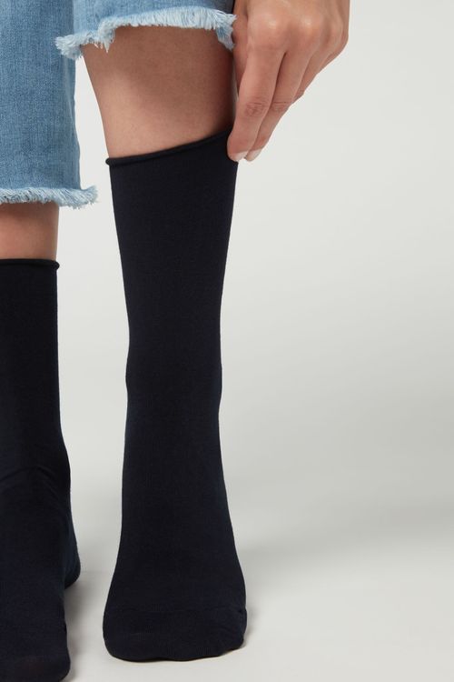 Meia Curta Com Cashmere - Azul