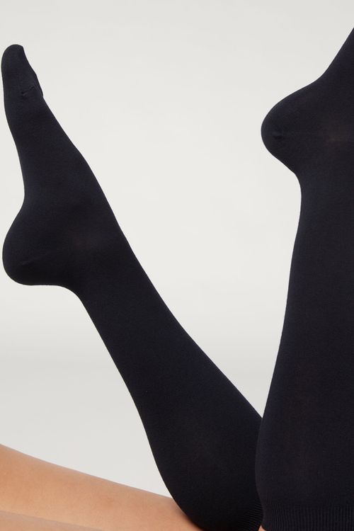 Meia Longa Com Cashmere - Azul