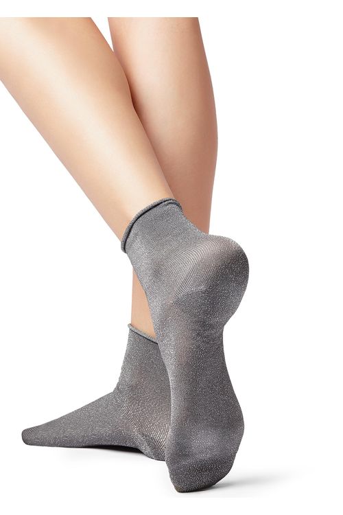 Meias Curtas Feminina Com Glitter - Cinza