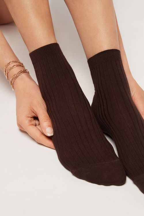 Meia Curta Com Cashmere - Marrom