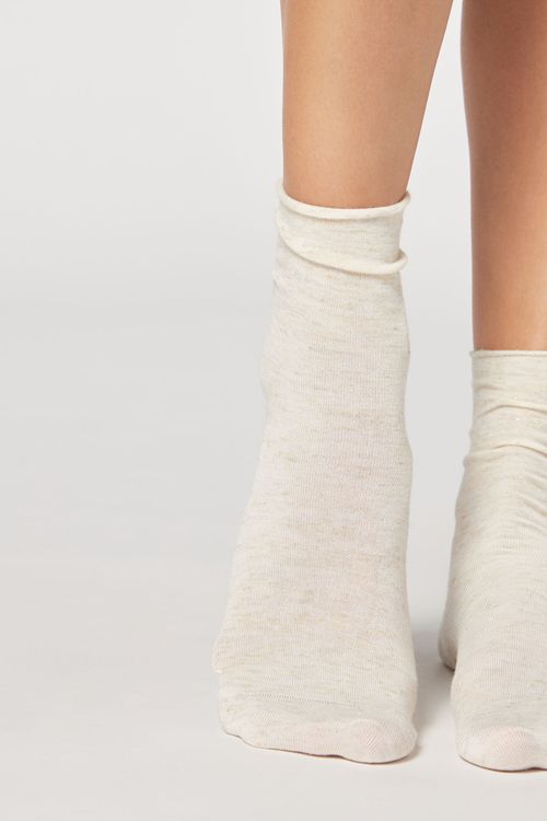 Meias Curtas Com Cashmere e Glitter - Branco