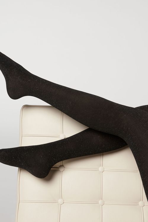 Meia-Calça Opaca Com Fio De Brilho - Preto