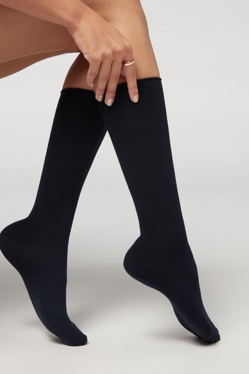 Meias 3/4 Com Cashmere - Azul