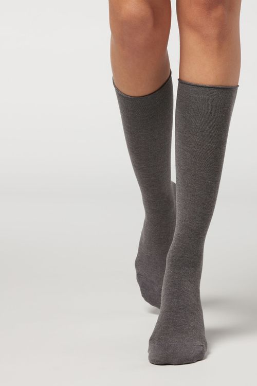 Meias 3/4 Com Cashmere - Cinza