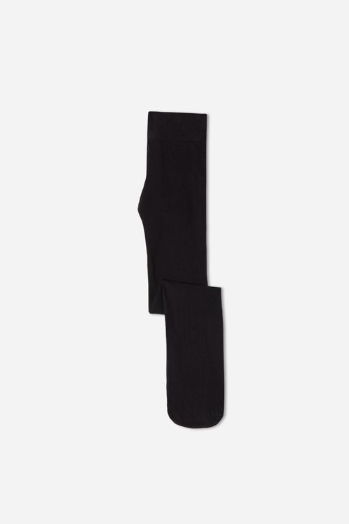 Meia Calça Em Algodão Eco Para Menina - Preto