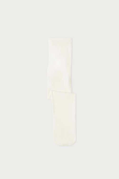 Meia Calça Em Algodão Eco Para Menina - Off-White