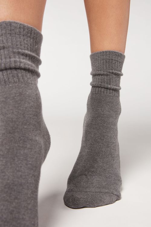 Meias Curtas Com Cashmere Sport - Cinza