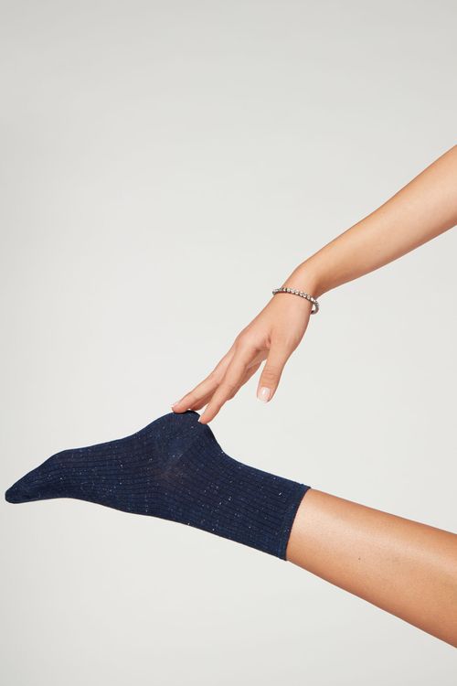 Meias Curtas Em Cashmere Com Glitter - Azul