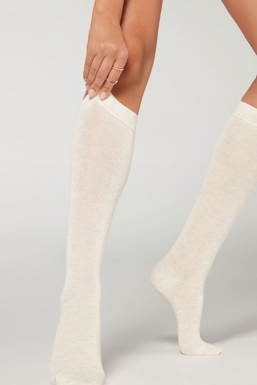 Meias Longas Com Cashmere e Glitter - Bege