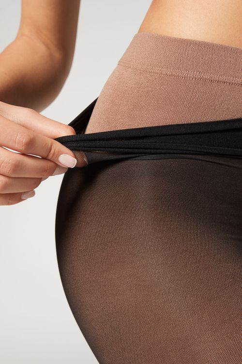 Meia Calça Térmica Com Efeito Transparente - Preto