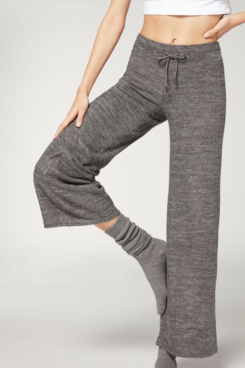 Calça Pantalona Com Cashmere - Cinza