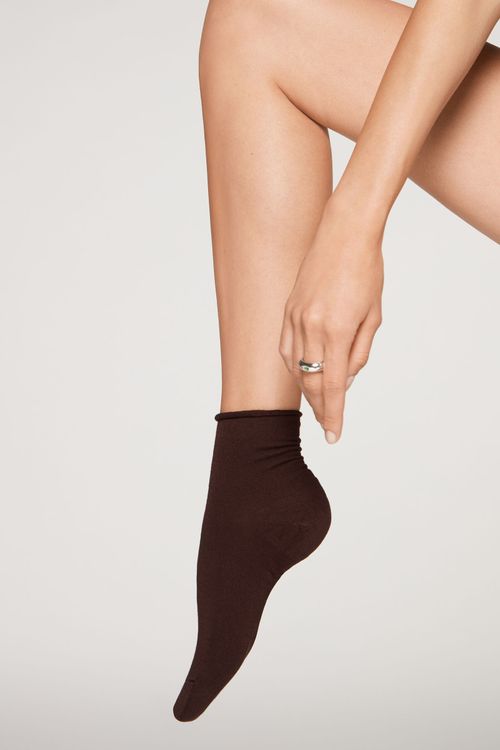 Meias Curtas Com Cashmere Sem Punho - Marrom