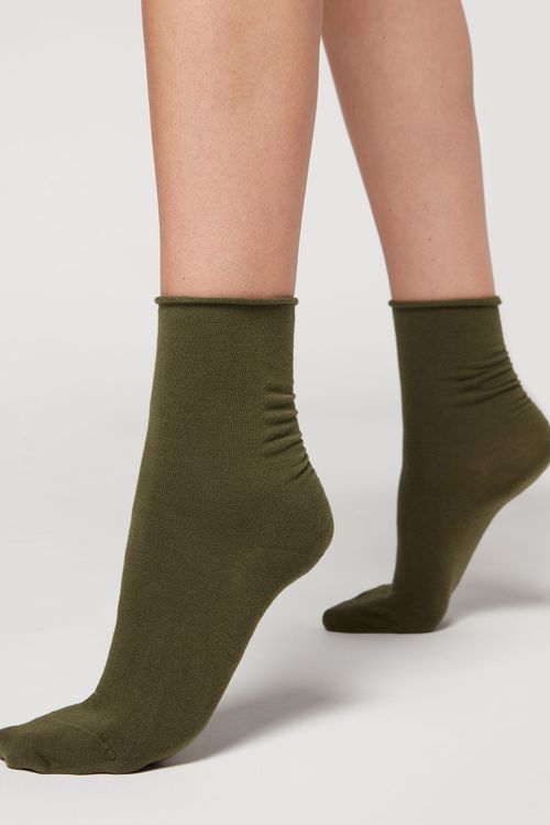 Meias Curtas Em Algodão Sem Elástico - Verde
