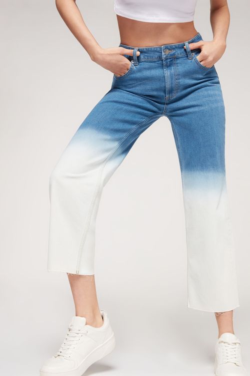 Calça Jeans Straight Cropped - Azul