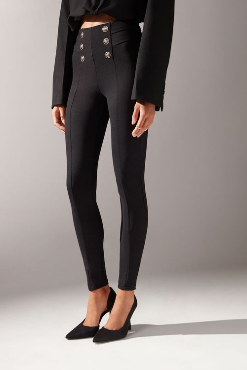 Legging Skinny Sailor Com Botões - Preto