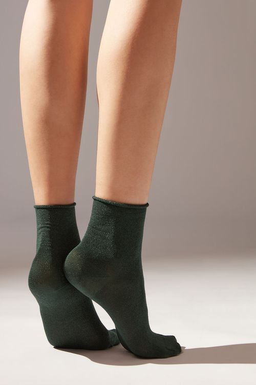 Meia Curta Soft Com Glitter - Verde
