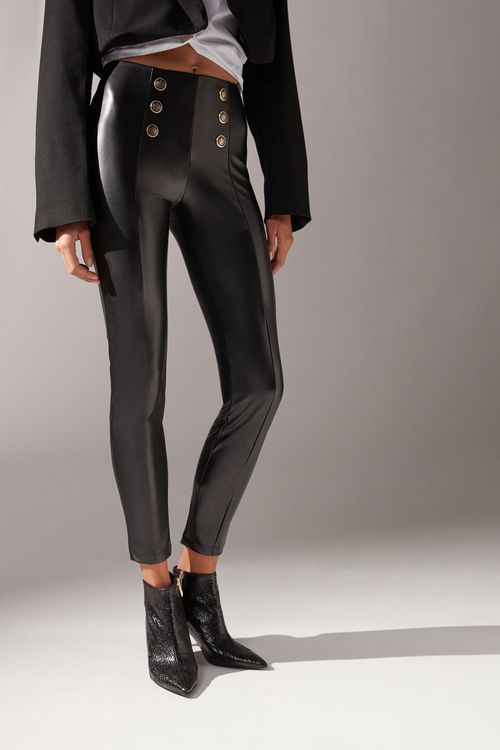 Legging Skinny Sailor Efeito Couro - Preto
