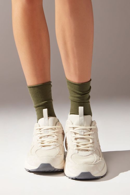 Meia Curta Com Cashmere - Verde