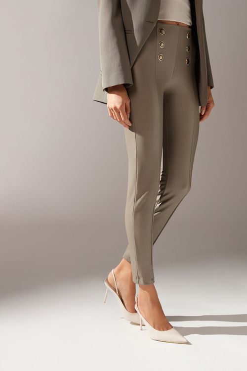 Legging Skinny Sailor Efeito Couro - Cinza