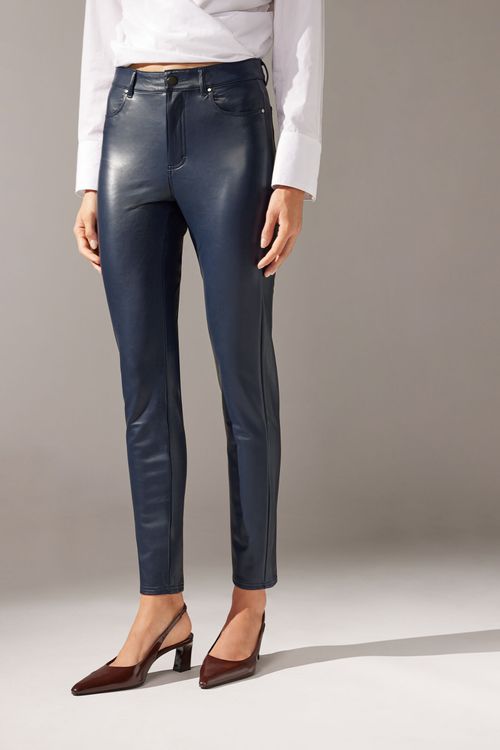 Legging Térmica Efeito Couro - Azul