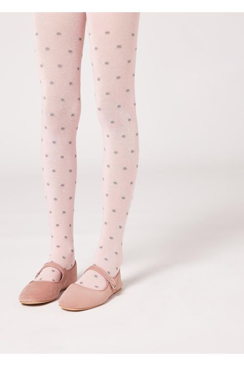 Meia-Calça De Poá Infantil - Rosa