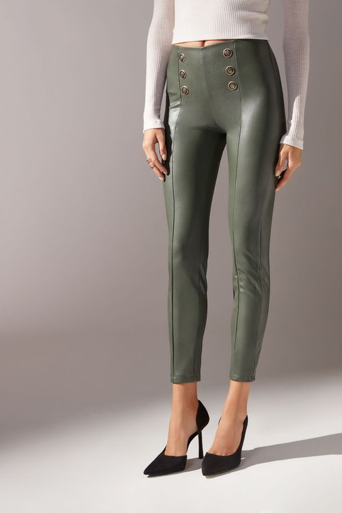 Legging Skinny Sailor Efeito Couro - Verde