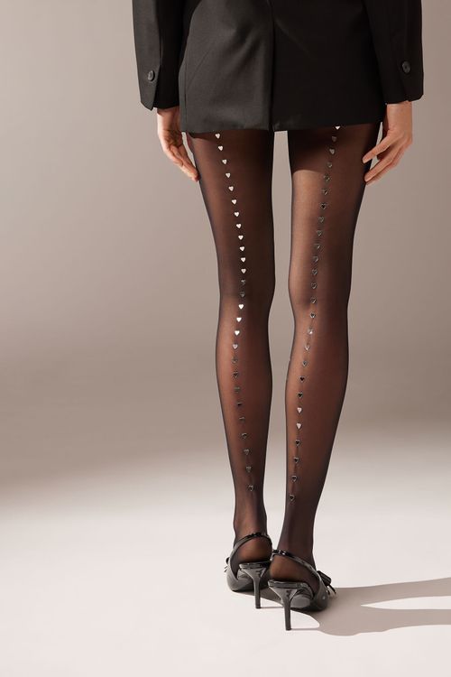 Meia-Calça Fio 30 Com Detalhe Posterior Brilhante - Preto