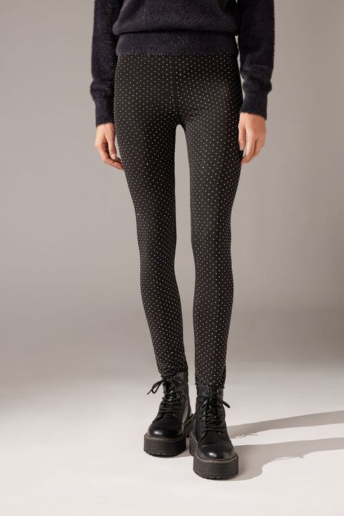 Legging Skinny Com Strass - Preto