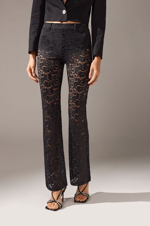 Calça Flare Em Renda - Preto