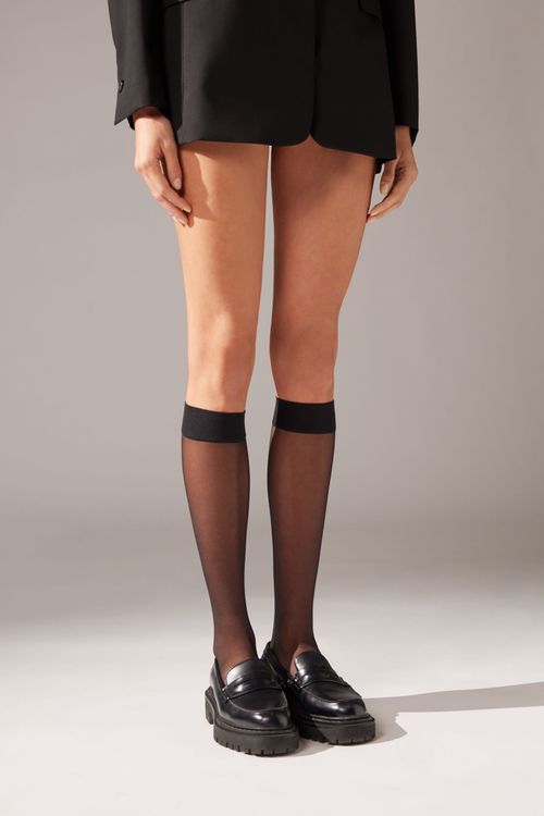 Meia Alta Fio 20 - Preto