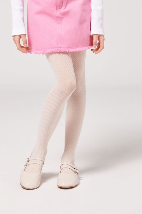 Meia-Calça Com Padrão Geométrico Infantil - Branco