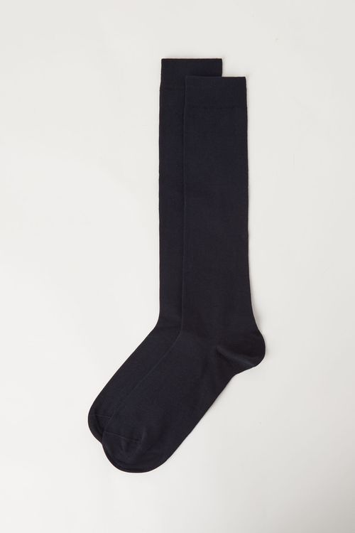 Meia Longa Em Algodão Elástico Masculina - Azul