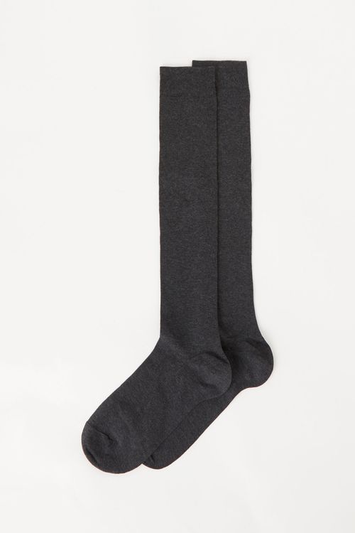 Meia Longa Em Algodão Elástico Masculina - Cinza