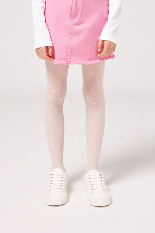 Meia-Calça Fio 30 Com Corações Infantil - Rosa