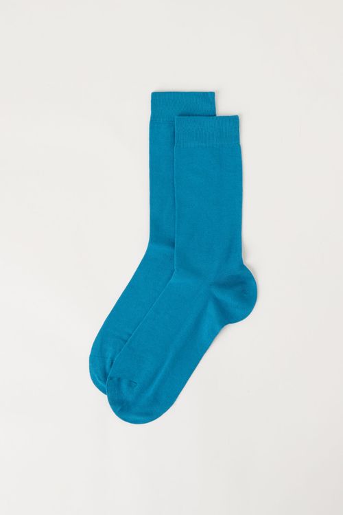 Meia Curta Em Algodão Acetinado Masculina - Azul