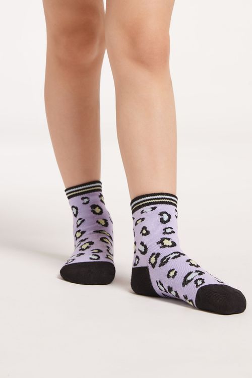 Meia Curta Animal Print Infantil - Roxo