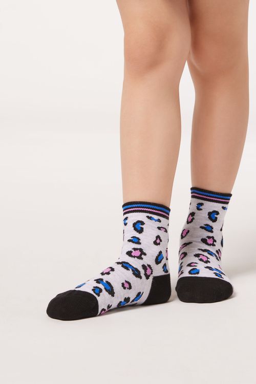 Meia Curta Animal Print Infantil - Preto