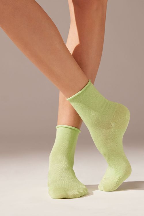 Meia Curta Com Glitter - Verde