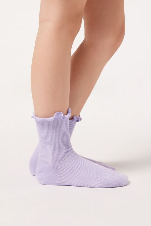 Meias Curtas Caneladas Para Menina - Roxo