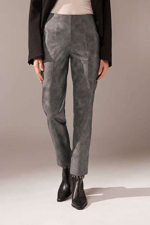 Legging Térmica Efeito Couro Vintage - Cinza
