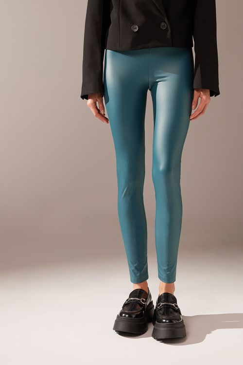 Legging Efeito Couro - Azul