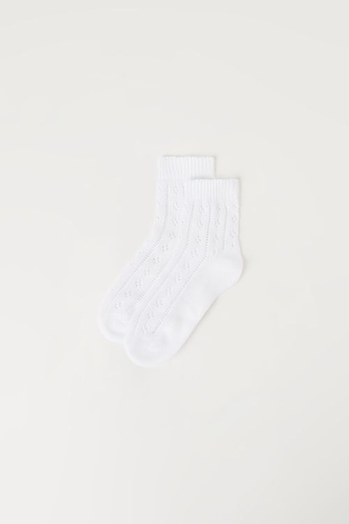 Meia Curta Em Malha Perfurada Infantil - Branco