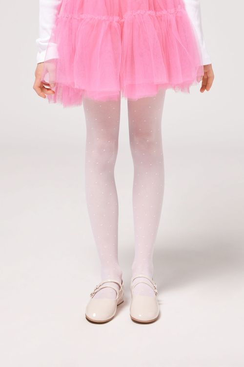 Meia-Calça Fio 30 Com Padrão De Poás Infantil - Branco