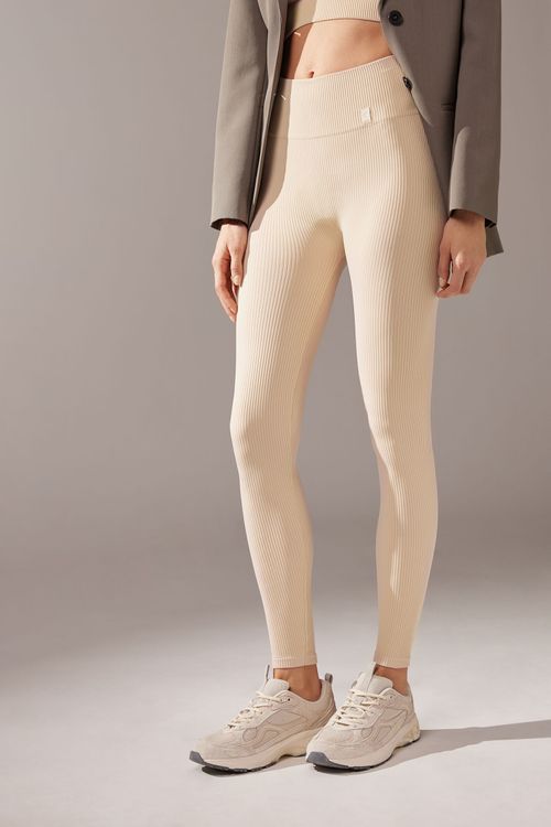 Legging Seamless Com Canelado Fino - Off-White