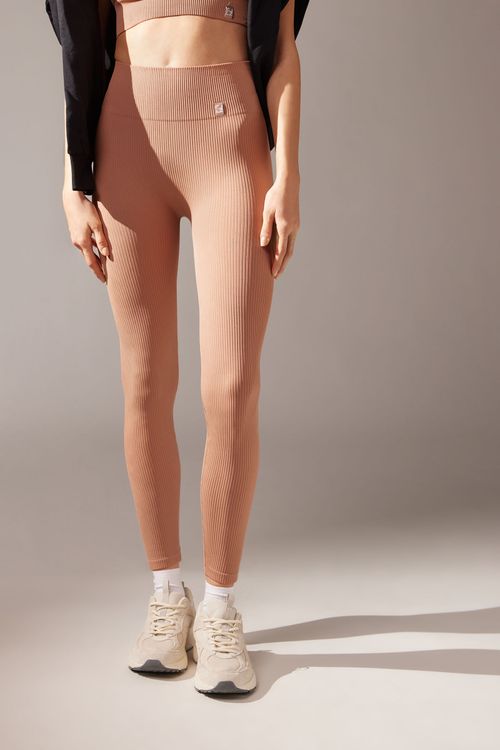 Legging Seamless Com Canelado Fino - Bege