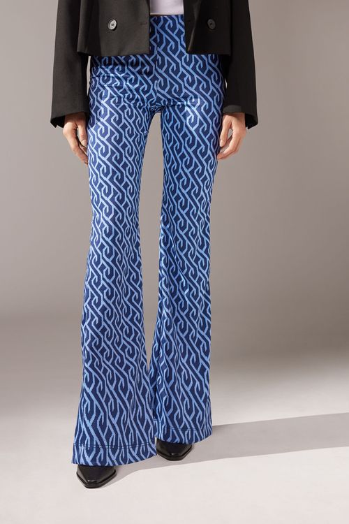 Legging Flare Com Padrão Geométrico - Azul