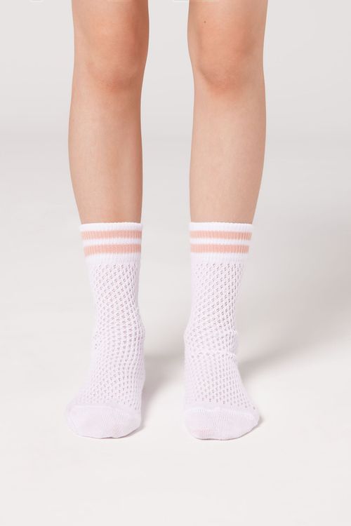Meia Curta Em Malha Perfurada Infantil - Branco