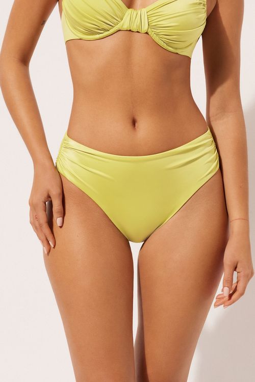 Calcinha De Biquíni Cintura Alta Shiny Satin - Amarelo
