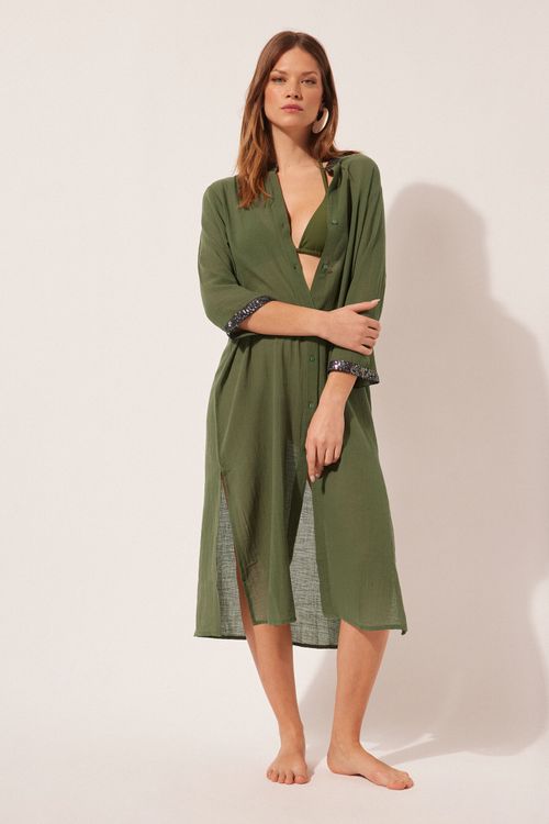 Vestido Longo Com Paetês - Verde