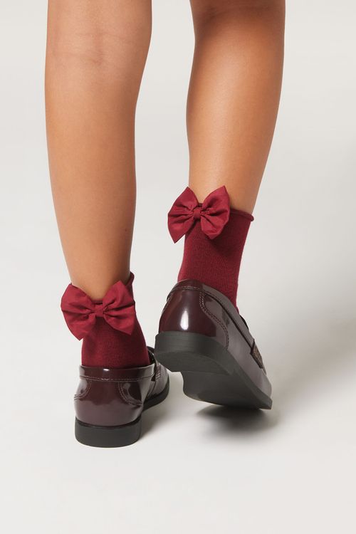 Meia Curta Com Laço Infantil - Vermelho